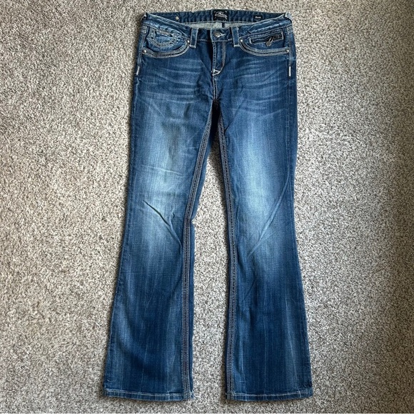 Express Rerock Vintage Low Rise Blue Boot Cut Jeans Classic Style Denim 12 31 - Picture 1 of 8